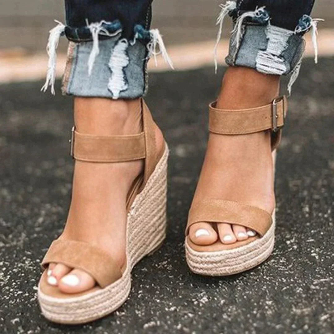 Premium Nahka | Damen Espadrille High-Heel-Sandalen – Knöchelriemen, Gepolstert & Elegant