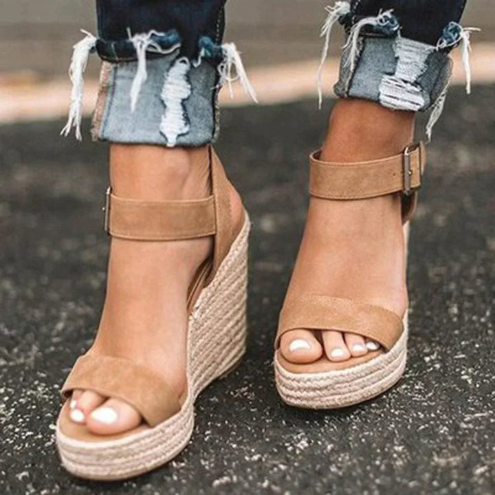 Premium Nahka | Damen Espadrille High-Heel-Sandalen – Knöchelriemen, Gepolstert & Elegant