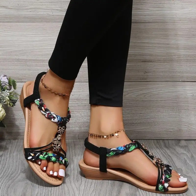 Damen Boho-Sandalen – Geflochtenes Design, Elastischer Fersenriemen & Stilvoll
