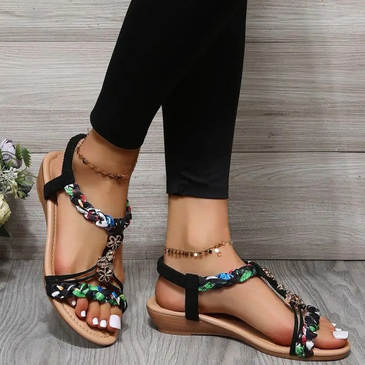 Damen Boho-Sandalen – Geflochtenes Design, Elastischer Fersenriemen & Stilvoll