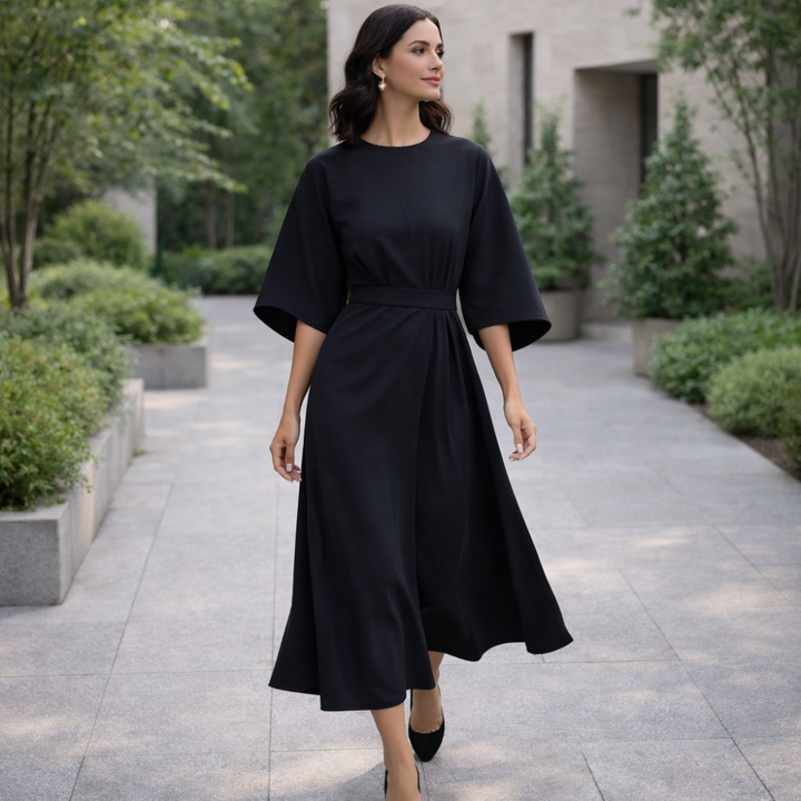 Paulien | Damen Midi-Kleid – Gürtel, Dreiviertellärmel & Zeitlos Elegant