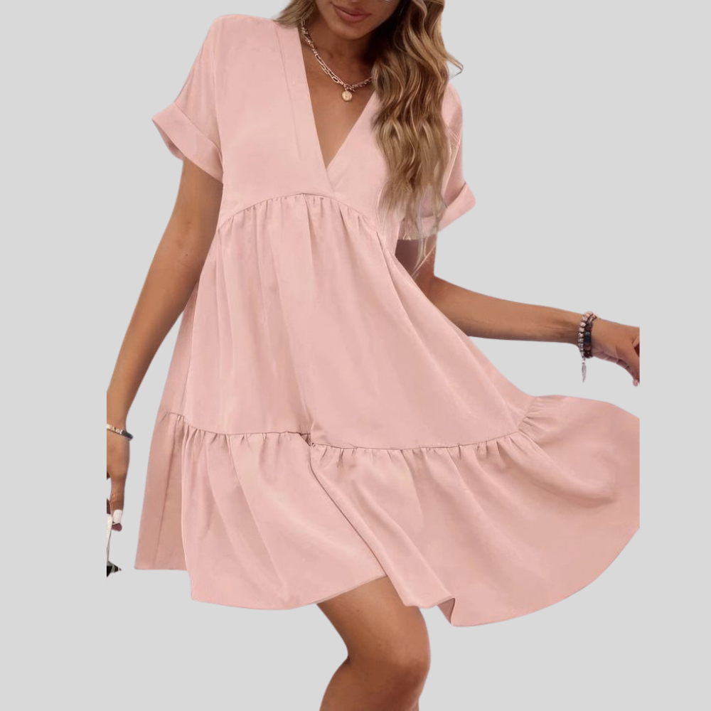 Damen Mini-Kleid | V-Ausschnitt, Volantsaum, Lockerer Schnitt & Luftiger Sommerstil
