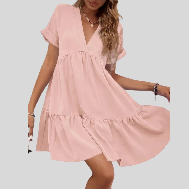 Damen Mini-Kleid | V-Ausschnitt, Volantsaum, Lockerer Schnitt & Luftiger Sommerstil