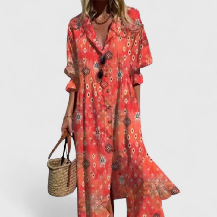Damen Hemdblusenkleid | Knopfleiste, Blätterprint, Lockerer Schnitt & Lässiger Sommerstil