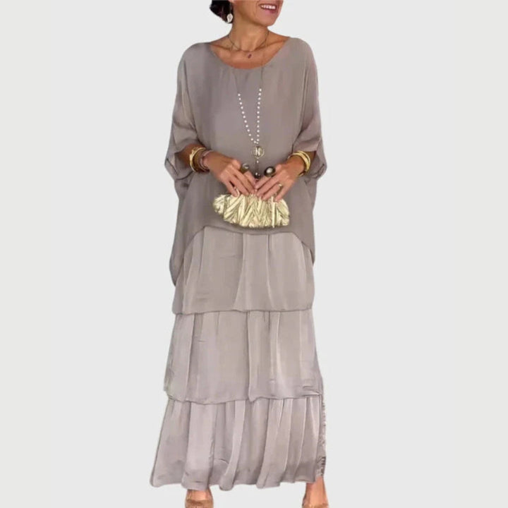 Damen Maxi-Kleid | Lagenlook-Design, Farbverlauf-Muster, Fliessende Silhouette & Künstlerisch Eleganter Stil