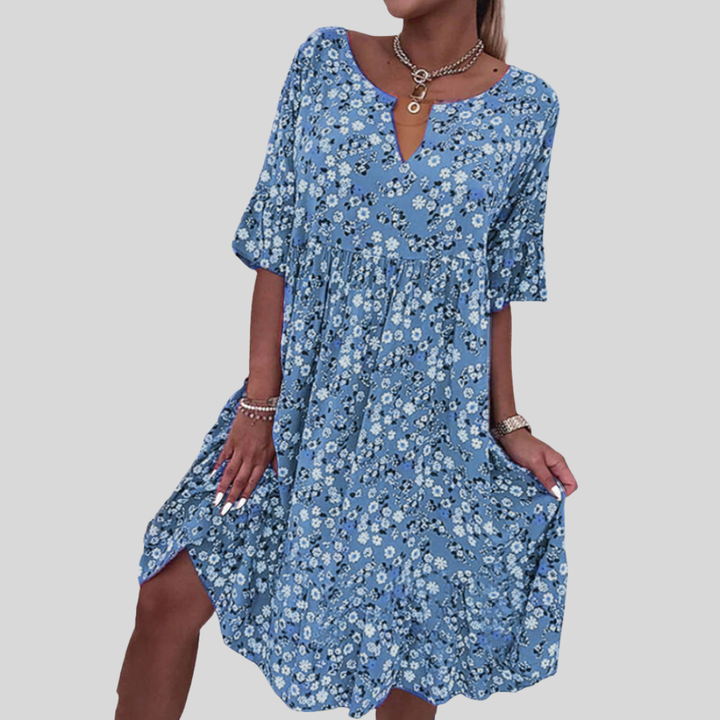 Damen Mini-Kleid | Blumenmuster, V-Ausschnitt Mit Kerbdetail, Volantärmel & Lässiger Sommerstil