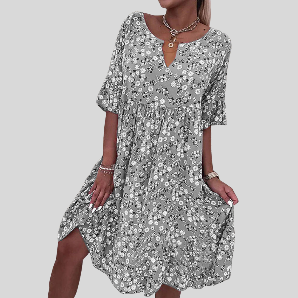 Damen Mini-Kleid | Blumenmuster, V-Ausschnitt Mit Kerbdetail, Volantärmel & Lässiger Sommerstil