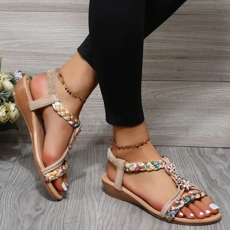 Damen Boho-Sandalen – Geflochtenes Design, Elastischer Fersenriemen & Stilvoll