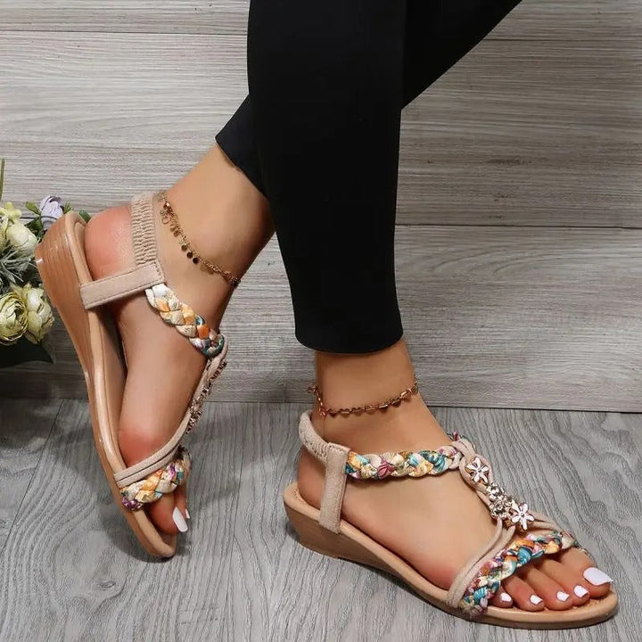 Damen Boho-Sandalen – Geflochtenes Design, Elastischer Fersenriemen & Stilvoll