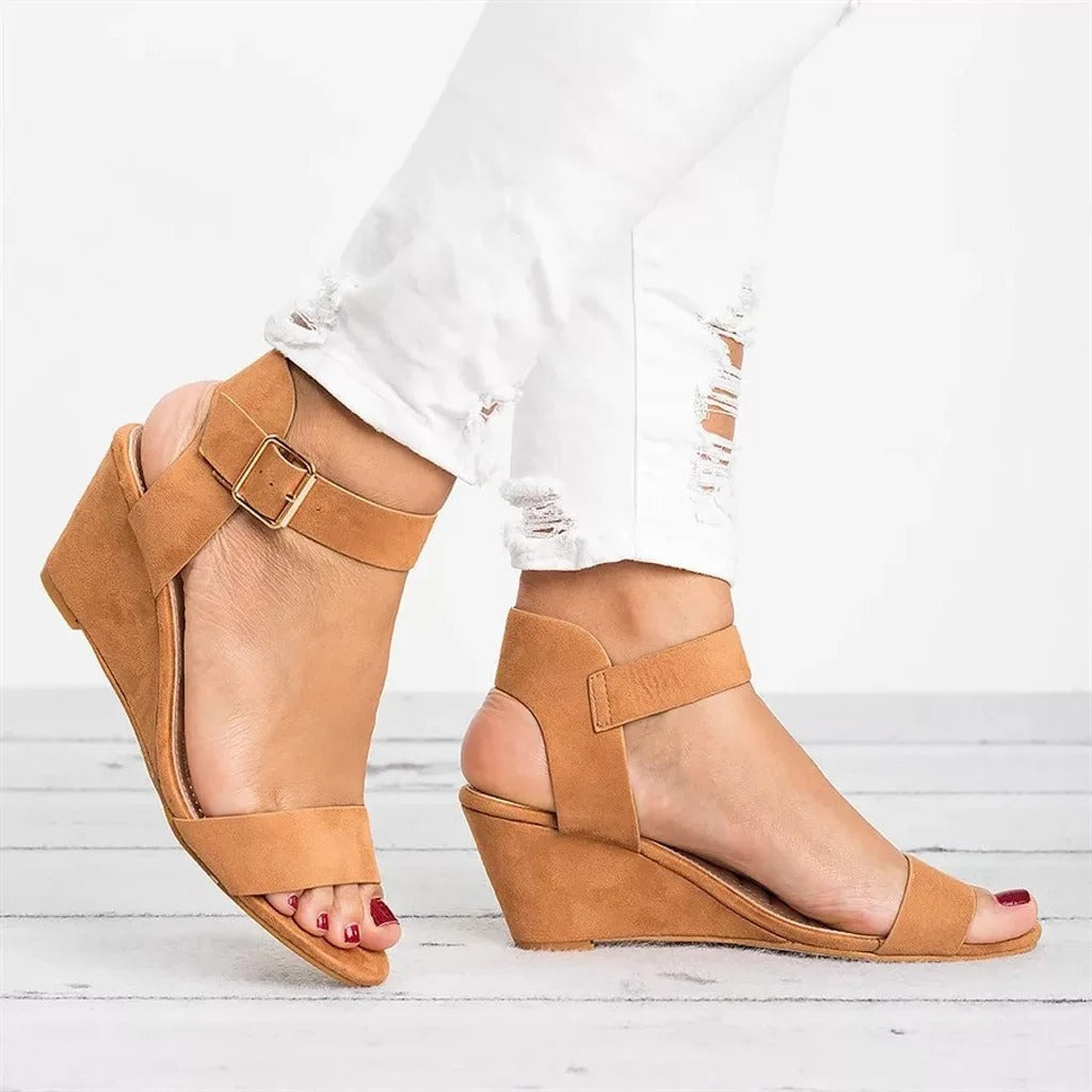 Damen Keilabsatz-Sandalen – Knöchelriemen, Offene Zehe & Vielseitig Elegant