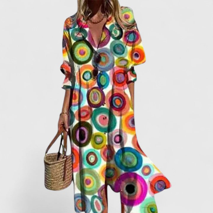 Damen Hemdblusenkleid | Knopfleiste, Blätterprint, Lockerer Schnitt & Lässiger Sommerstil