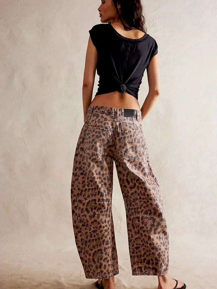 Lena | Damen Locker geschnittene Jeans mit Leopardenmuster