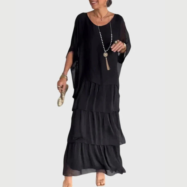 Damen Maxi-Kleid | Lagenlook-Design, Farbverlauf-Muster, Fliessende Silhouette & Künstlerisch Eleganter Stil