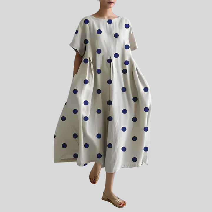 Damen Midi-Kleid | Abstrakter Blumenprint, Lockerer Schnitt, Kurzarm & Künstlerisch Modernes Design