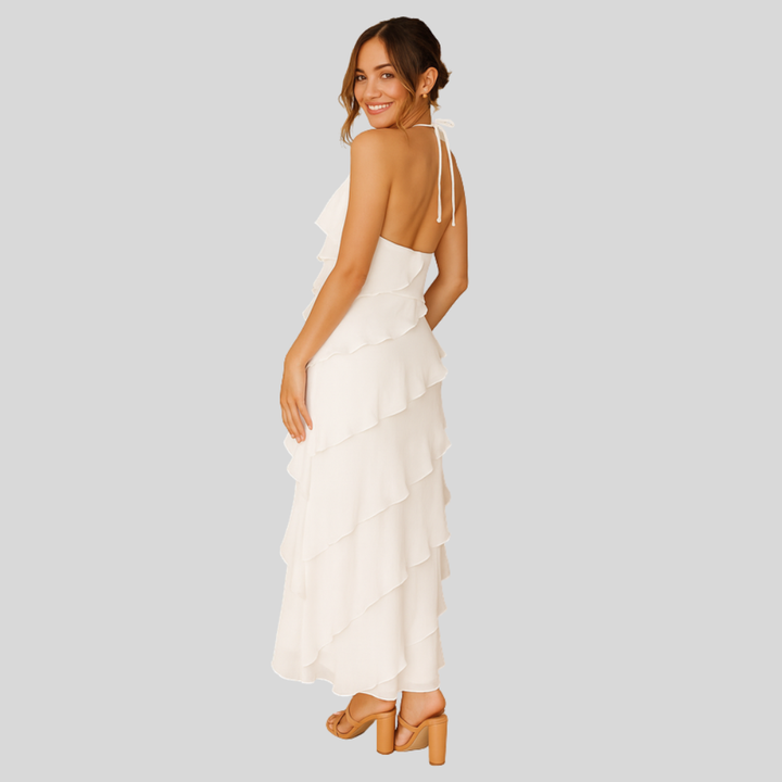 Damen Maxi-Kleid | Volantdesign, Spaghettiträger, Fliessende Silhouette & Sommerlich Eleganter Stil