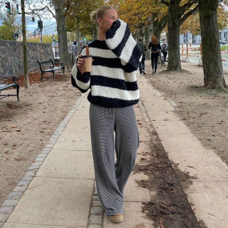 Katharina | Damen Frühlings-Gestreifte Relaxed-Hose