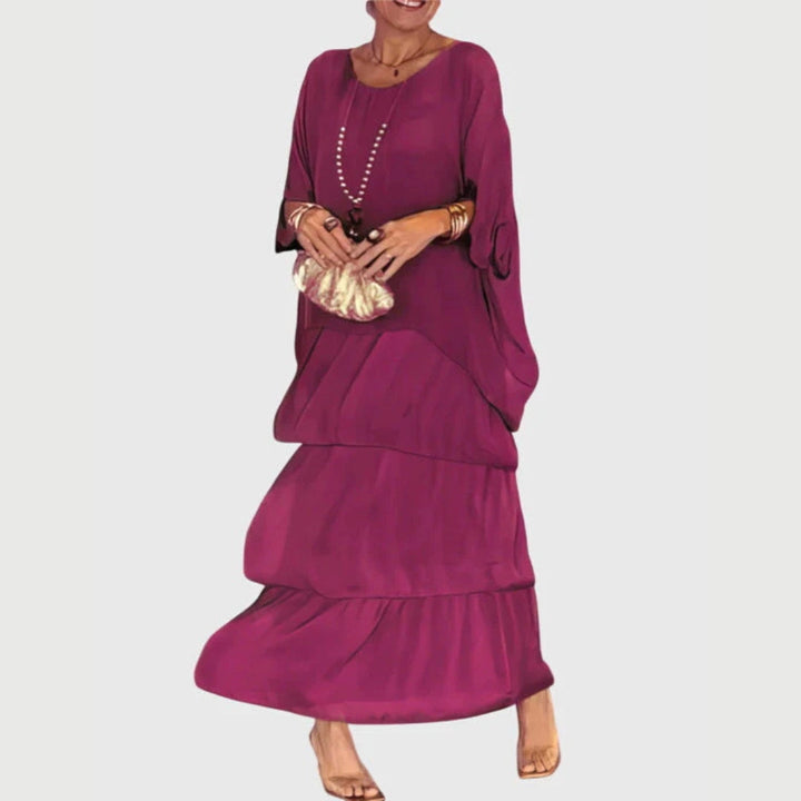 Damen Maxi-Kleid | Lagenlook-Design, Farbverlauf-Muster, Fliessende Silhouette & Künstlerisch Eleganter Stil