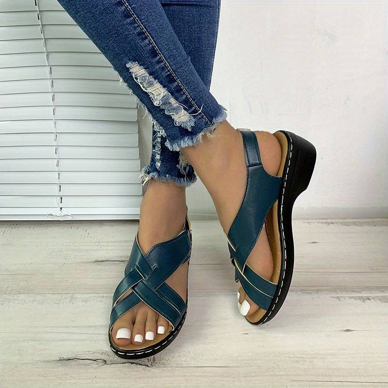 Damen Retro-Sandalen – Peeptoe, Klettverschluss & Klassisch Stilvoll