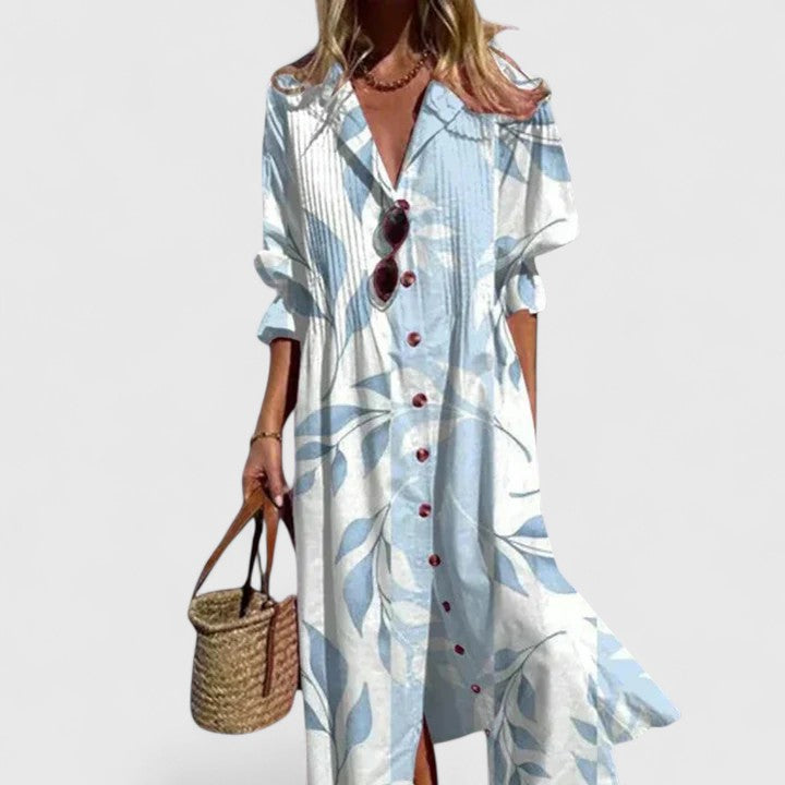 Damen Hemdblusenkleid | Knopfleiste, Blätterprint, Lockerer Schnitt & Lässiger Sommerstil