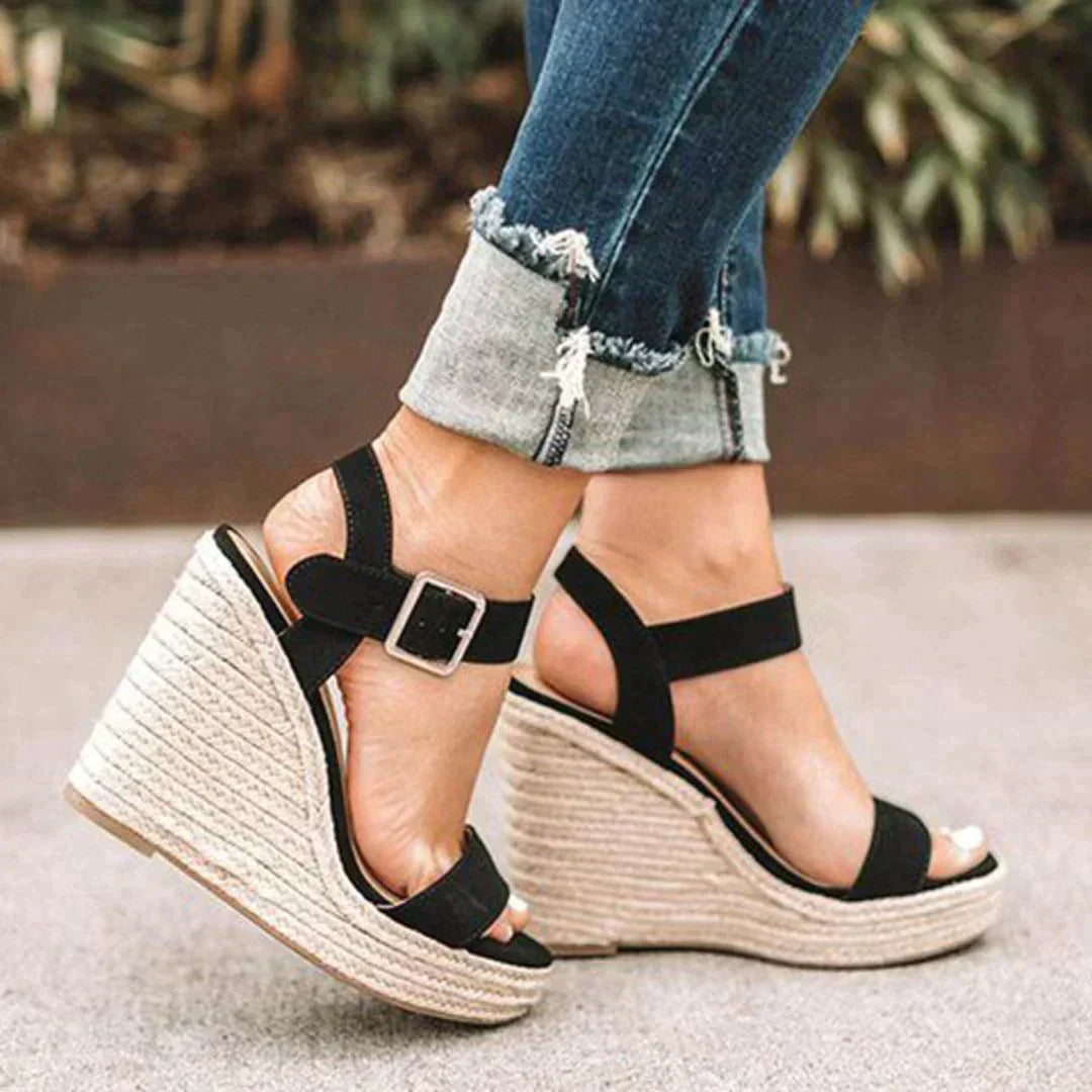 Premium Nahka | Damen Espadrille High-Heel-Sandalen – Knöchelriemen, Gepolstert & Elegant
