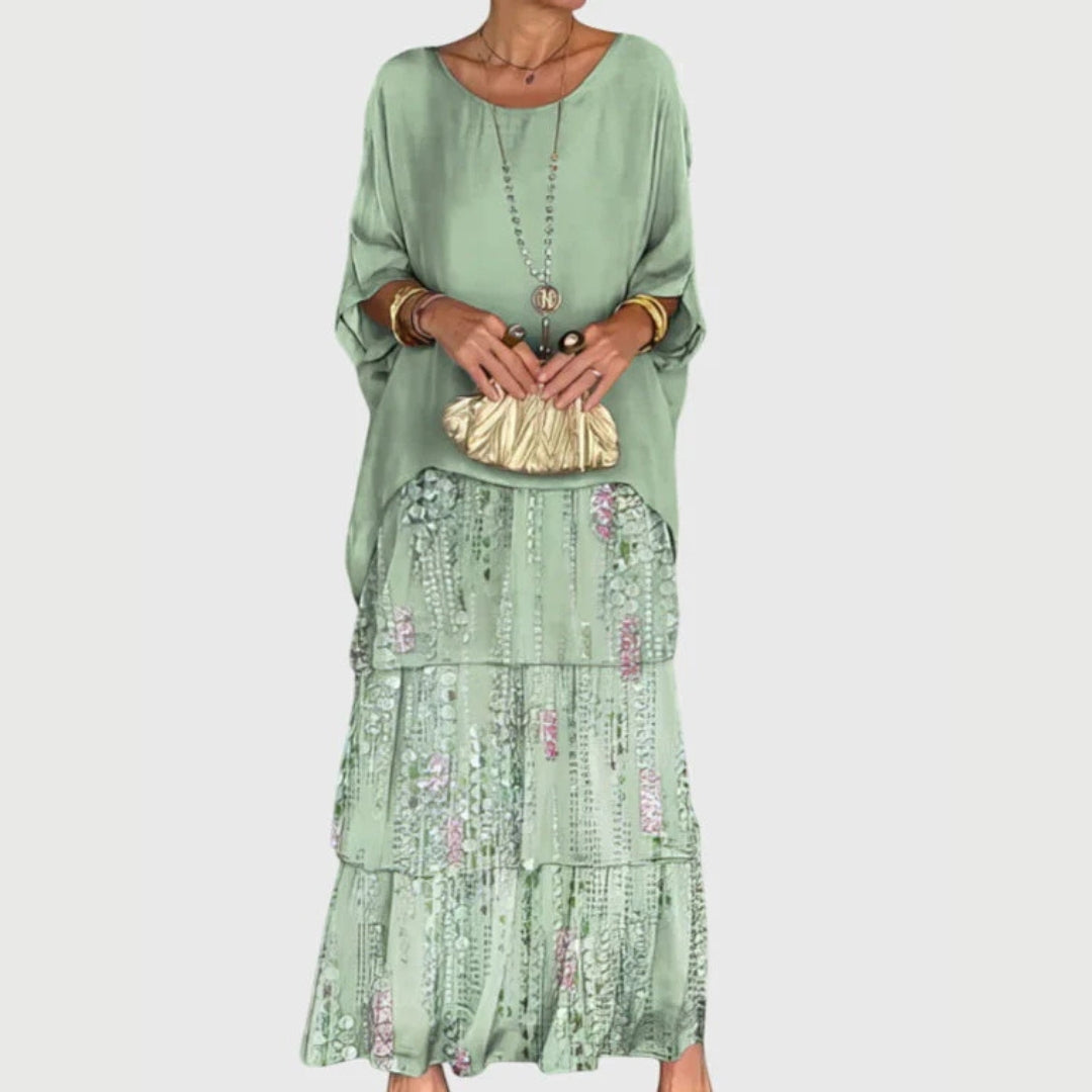 Damen Maxi-Kleid | Lagenlook-Design, Farbverlauf-Muster, Fliessende Silhouette & Künstlerisch Eleganter Stil