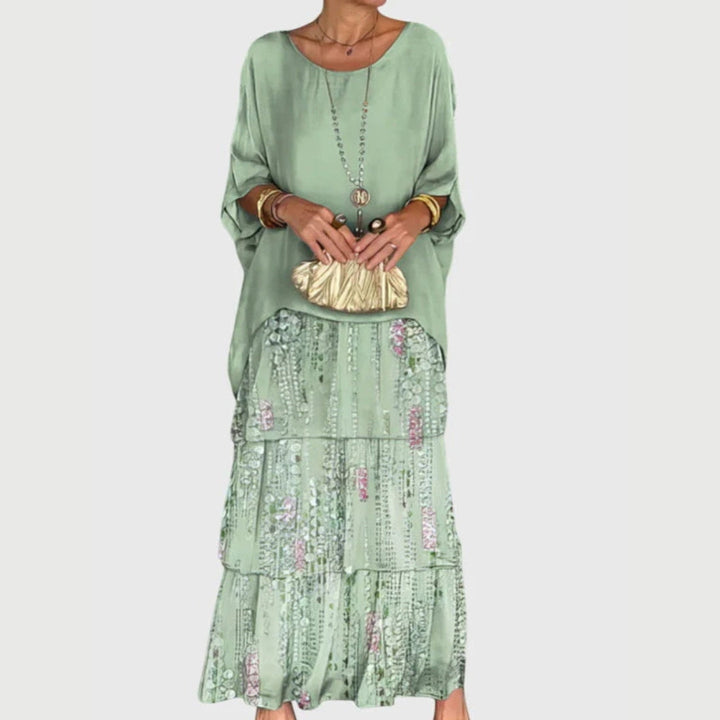 Damen Maxi-Kleid | Lagenlook-Design, Farbverlauf-Muster, Fliessende Silhouette & Künstlerisch Eleganter Stil