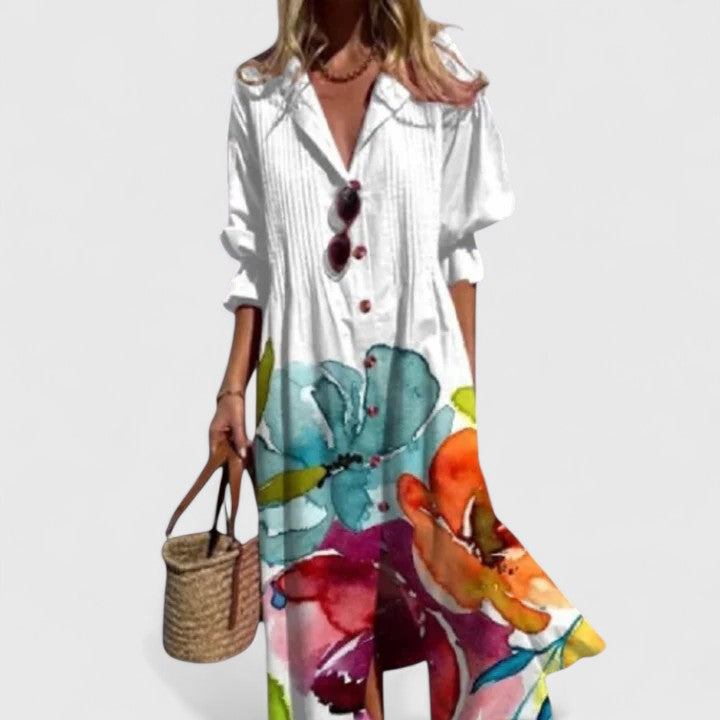 Damen Hemdblusenkleid | Knopfleiste, Blätterprint, Lockerer Schnitt & Lässiger Sommerstil