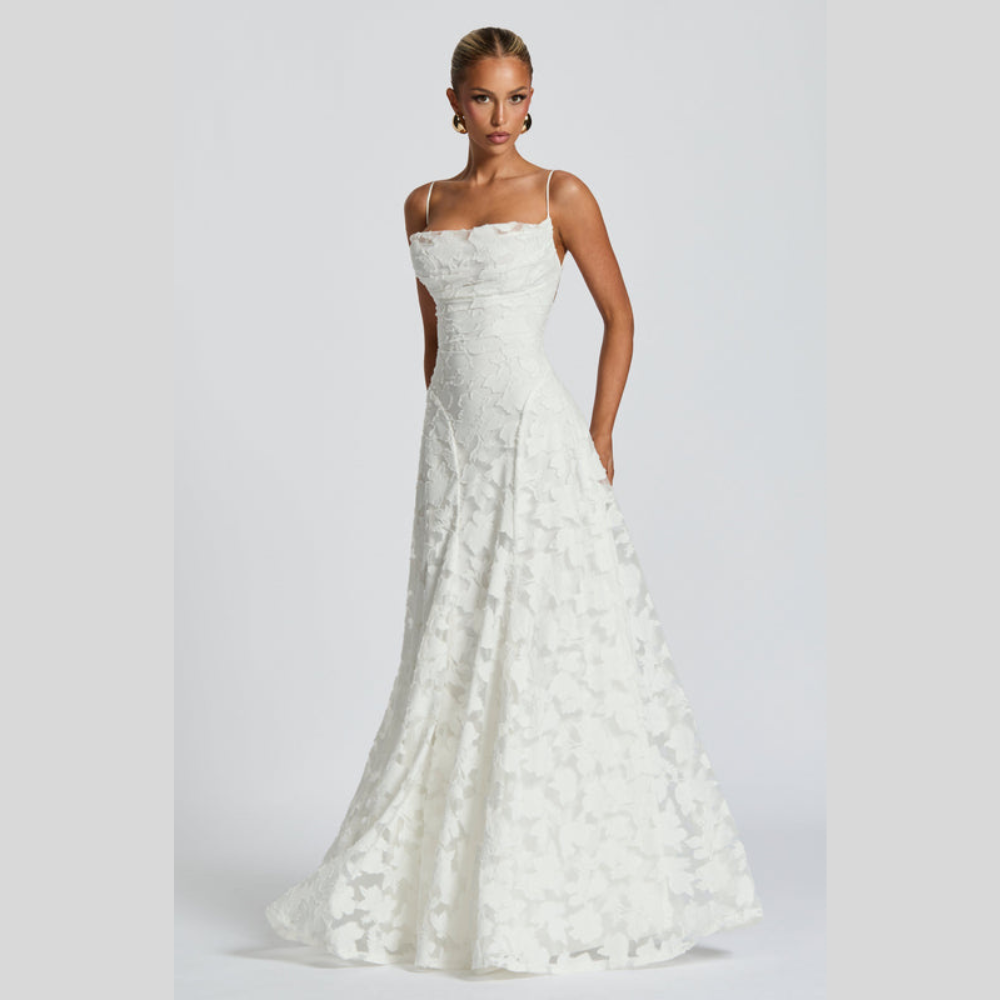 Damen Abendkleid | One-Shoulder-Design, Fliessender Maxischnitt, Strukturmuster & Festlich Elegant