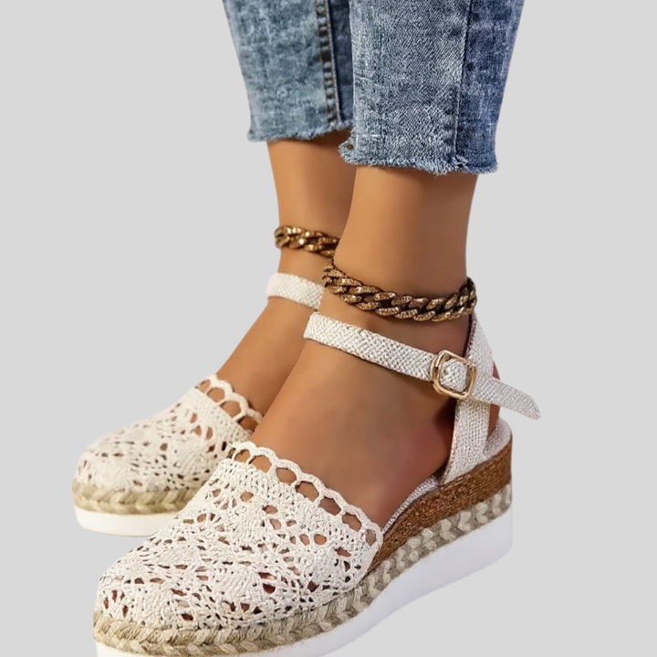 Damen Espadrille-Sandalen | Häkeloptik, Knöchelriemen, Keilsohle & Sommerlich Eleganter