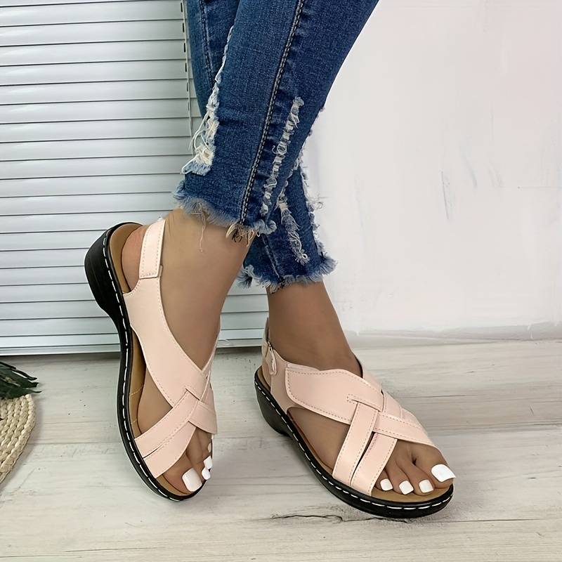 Damen Retro-Sandalen – Peeptoe, Klettverschluss & Klassisch Stilvoll