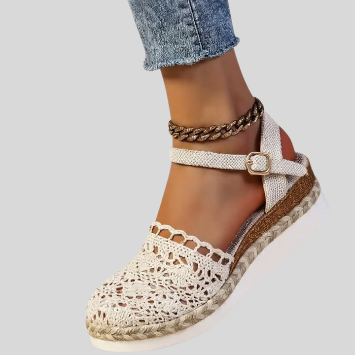 Damen Espadrille-Sandalen | Häkeloptik, Knöchelriemen, Keilsohle & Sommerlich Eleganter