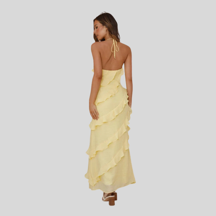 Damen Maxi-Kleid | Volantdesign, Spaghettiträger, Fliessende Silhouette & Sommerlich Eleganter Stil