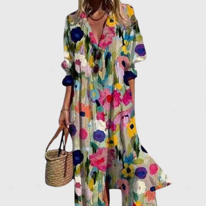 Damen Hemdblusenkleid | Knopfleiste, Blätterprint, Lockerer Schnitt & Lässiger Sommerstil