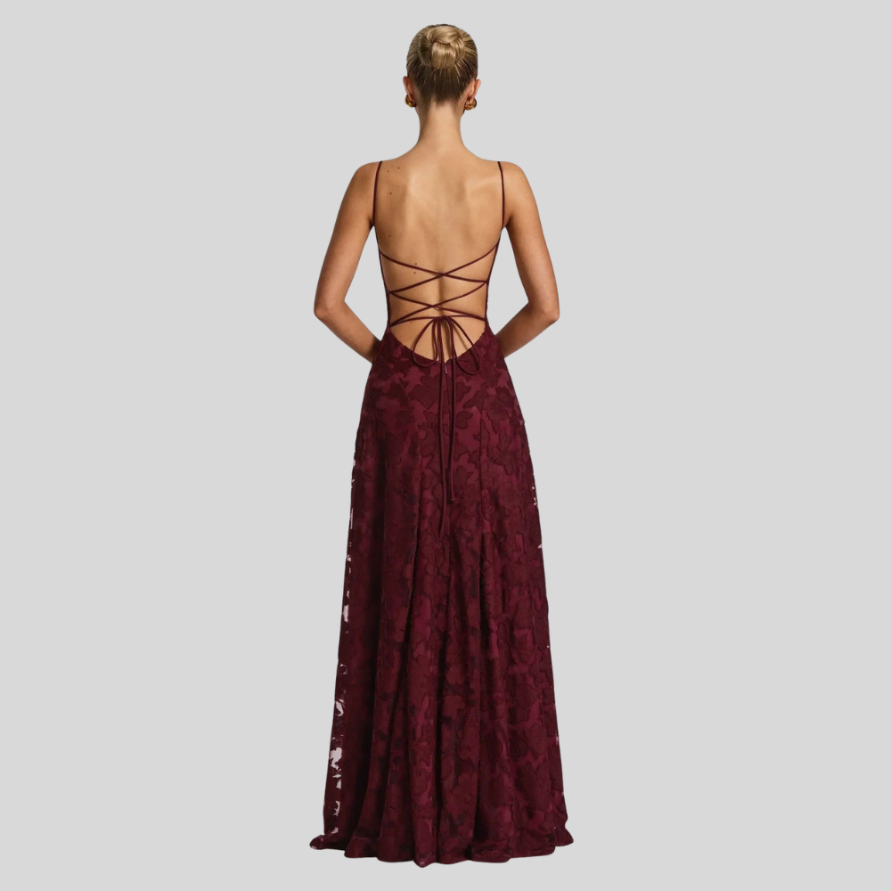 Damen Abend-Maxikleid | Florale Struktur, Spaghettiträger, A-Linien-Schnitt & Eleganter Festlicher Stil