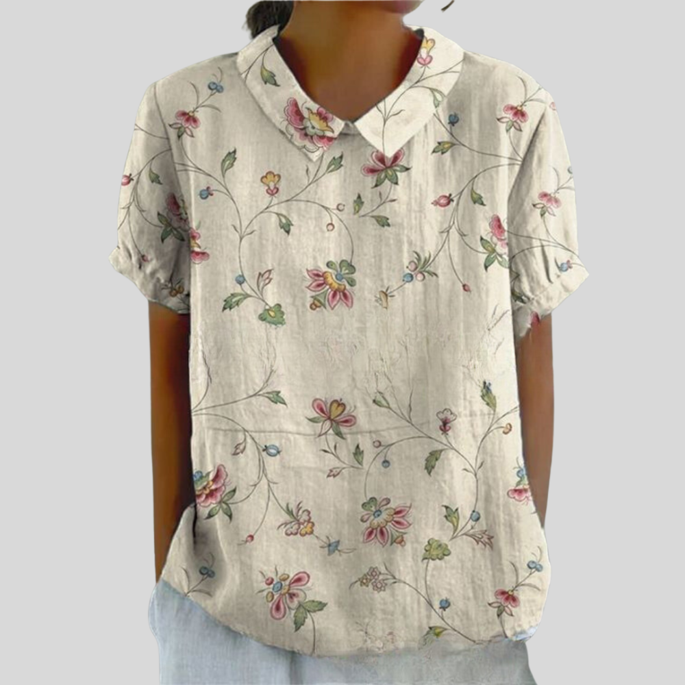 Damen Bluse | Blumenmuster, Peter-Pan-Kragen, Lockerer Schnitt & Verspielter Vintage-Stil