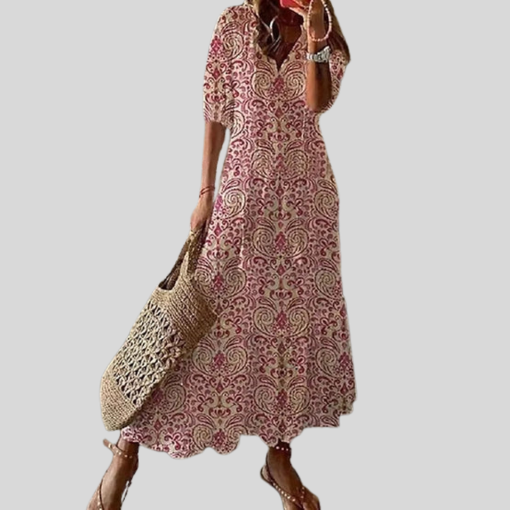 Damen Maxi-Kleid | Blumenmuster, Quastenband, Stufenrock & Boho Sommerstil