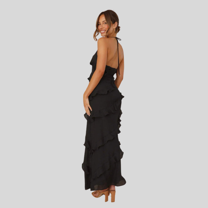Damen Maxi-Kleid | Volantdesign, Spaghettiträger, Fliessende Silhouette & Sommerlich Eleganter Stil
