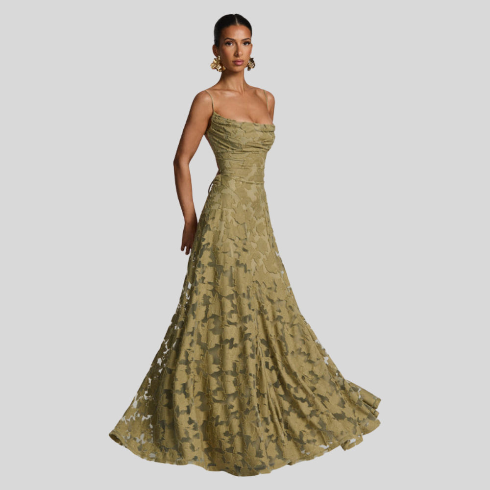 Damen Abendkleid | One-Shoulder-Design, Fliessender Maxischnitt, Strukturmuster & Festlich Elegant