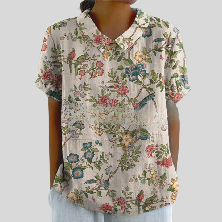 Damen Bluse | Blumenmuster, Peter-Pan-Kragen, Lockerer Schnitt & Verspielter Vintage-Stil