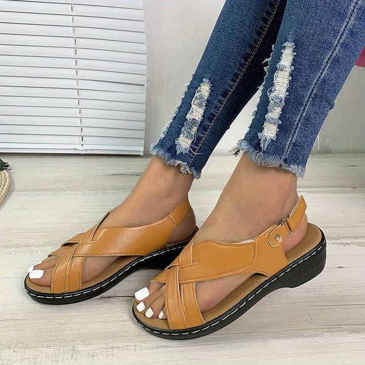 Damen Retro-Sandalen – Peeptoe, Klettverschluss & Klassisch Stilvoll