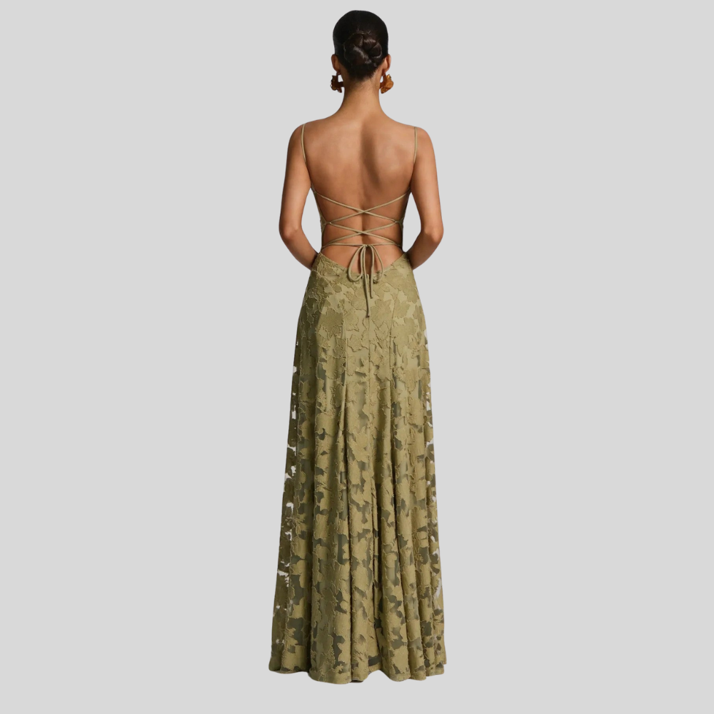 Damen Abend-Maxikleid | Florale Struktur, Spaghettiträger, A-Linien-Schnitt & Eleganter Festlicher Stil