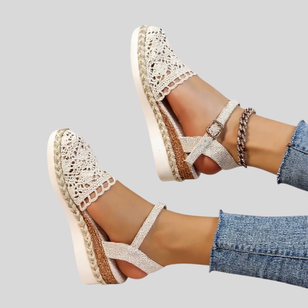 Damen Espadrille-Sandalen | Häkeloptik, Knöchelriemen, Keilsohle & Sommerlich Eleganter