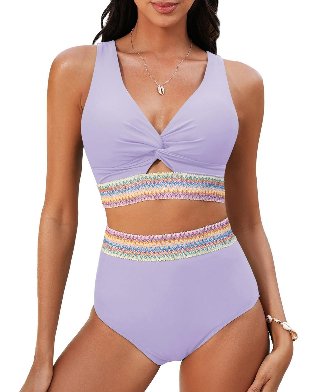 Damen Bikini Set | High-Waist Design, Neon Streifen Detail, Sportlich-Elegant & Moderner Beach Look
