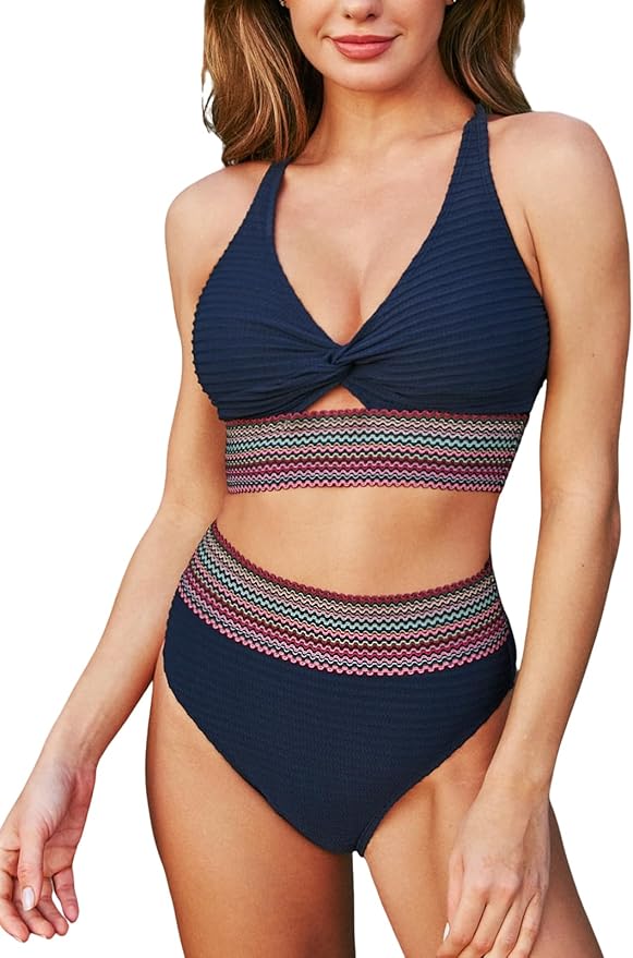 Damen Bikini Set | High-Waist Design, Neon Streifen Detail, Sportlich-Elegant & Moderner Beach Look