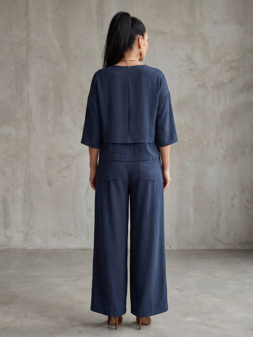 Damen Zweiteiler Set | Leinen Look – Lockerer Schnitt, Weites Bein & Moderner Minimal Chic Stil