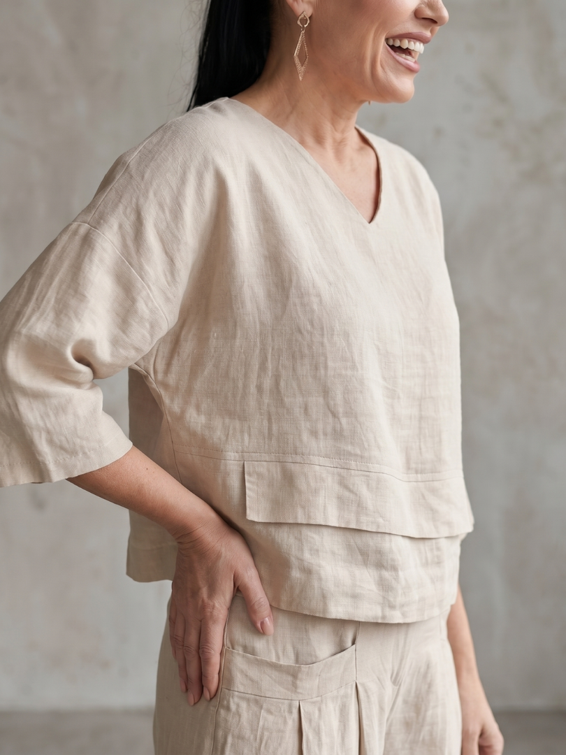 Damen Zweiteiler Set | Leinen Look – Lockerer Schnitt, Weites Bein & Moderner Minimal Chic Stil