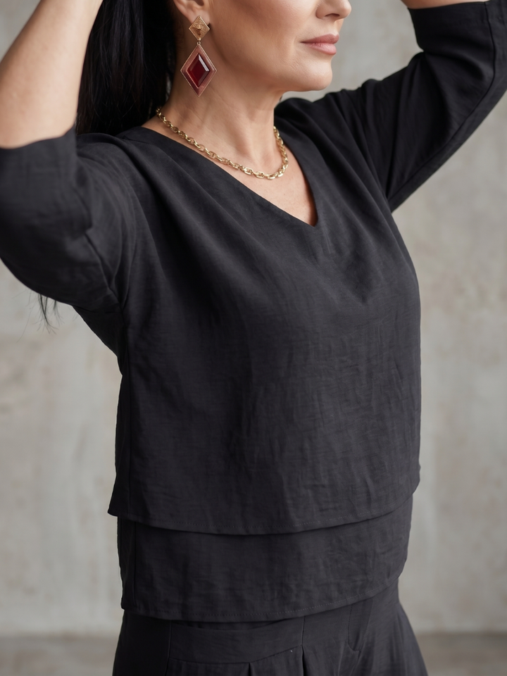 Damen Zweiteiler Set | Leinen Look – Lockerer Schnitt, Weites Bein & Moderner Minimal Chic Stil