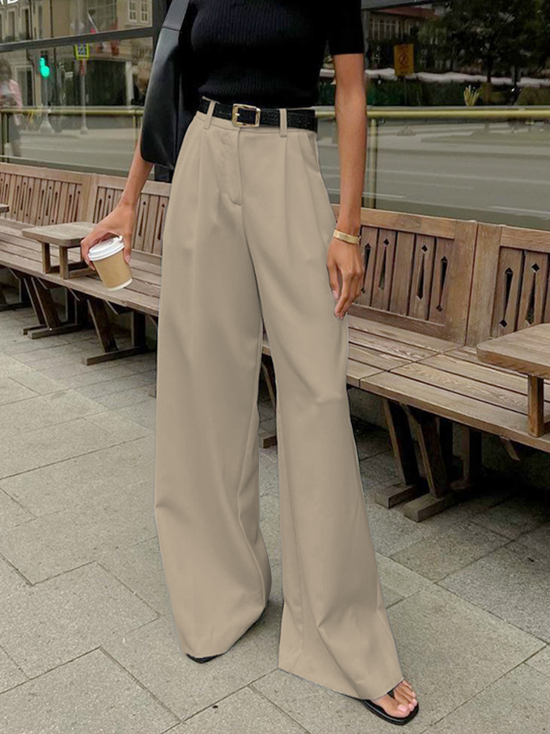 Alina | Damen Weit geschnittene Hose mit Hoher Taille und Lockerer Passform