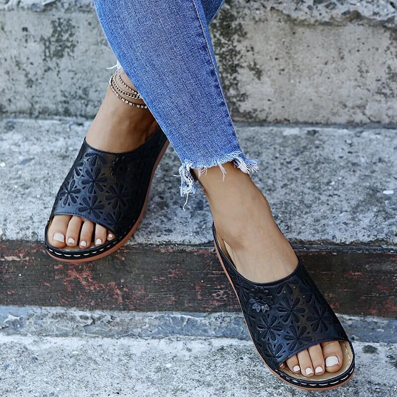 Sally | Damen Orthopädische Sandalen – Offene Zehe, Gewölbestütze & Stilvoll