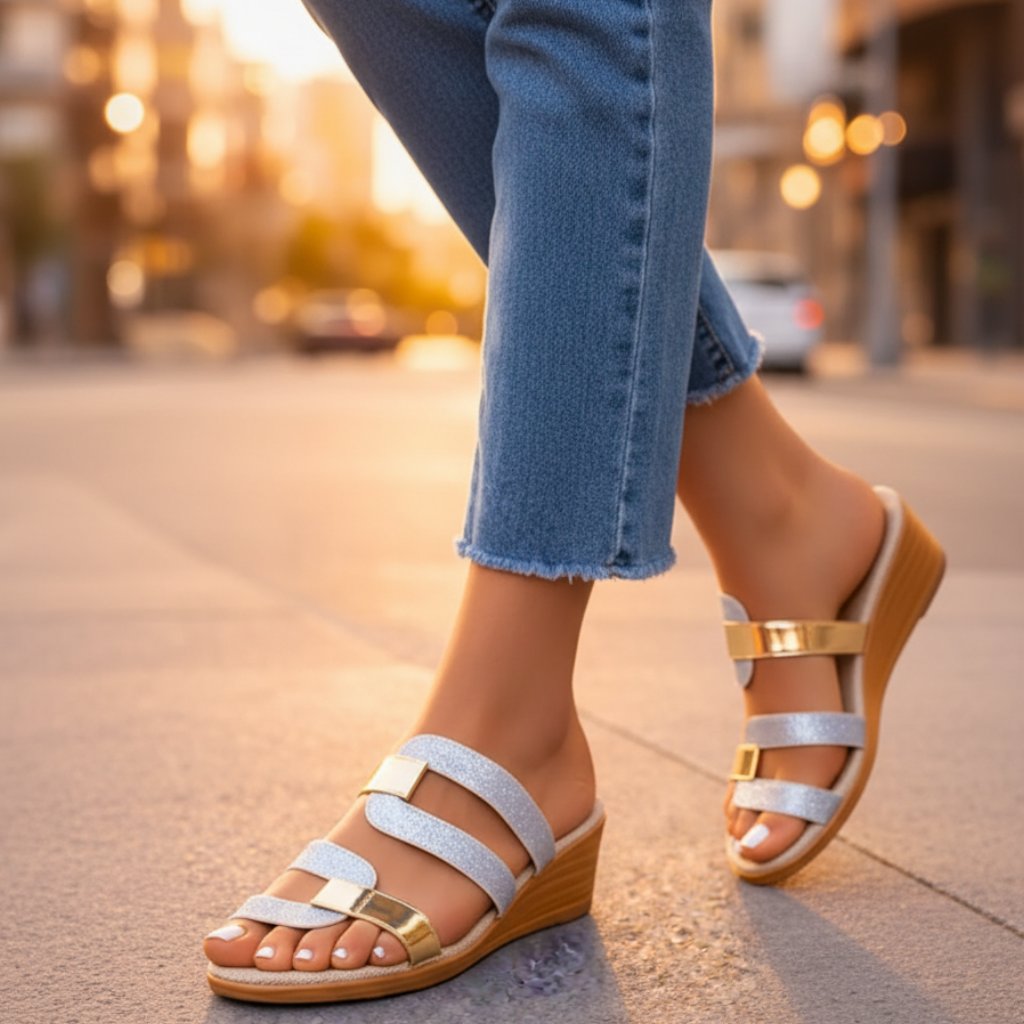 Damen Flache Sandalen | Riemen Design – Metallic Details, Bequeme Sohle & Moderner Sommer Casual Chic